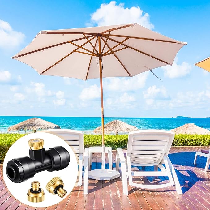 Misting Nozzles Kit Include Water Misting Tees Thread 1/4 Inch and Brass Orifice Nozzle with Black Plug for Outdoor Spray Cooling System(72 Pieces)