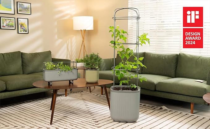 Vego garden Planters for Outdoor & Indoor Plants, Large Plant Pots with Self Watering, 15" Tall Large Plant Pots with Trellis for Flowers Plants Decor, Cream White