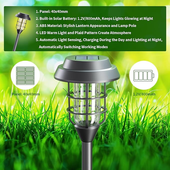 Solar Lights Outdoor Waterproof for Yard, 6 Pack Solar Pathway Lights Outdoor Lawn Lights Solar Powered Outdoor Lights LED Landscape Lighting Solar Garden Lights for Patio, Outside, Driveway, Walkway