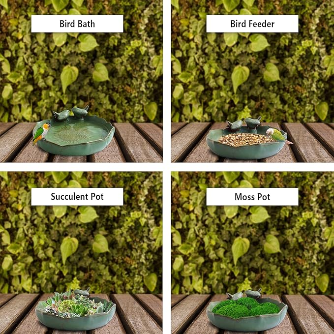 Light Green Ceramic Heavy Duty Wild Bird Bath Bowl or Feeder for Outdoor Garden, Bowl Only