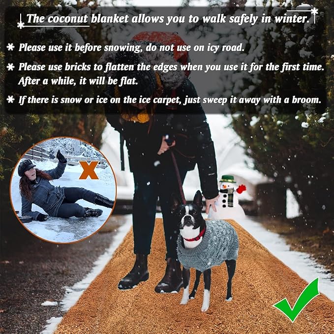 4 Pack Thickened No Slip Ice and Snow Carpet-16×118x0.28 Inch Natural Coconut Fiber Carpet Mat Walking Safety, Winter Walkway Carpet Runner for Front Door Hallway Stairs Outdoor Patio Porch Garden