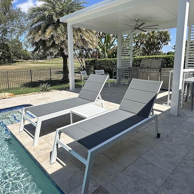 PURPLE LEAF Lounge Chair Pool Chaise Lounge Outdoor Grey 2 Sets