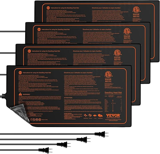 VEVOR 4 Pack Seedling Heat Mat 10"x 20.75", MET-Certified Warm Hydroponic Plant Heating Pad for Seed Starting, Waterproof Heating Mats for Germination, Indoor Gardening, Greenhouse