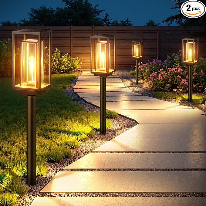 WdtPro Solar Pathway Lights Outdoor, 2 Pack Long Lasting Bright Solar Garden Lights Waterproof IP65, Auto On/Off Path Light for Yard Lawn Decor Outside Walkway, Warm White