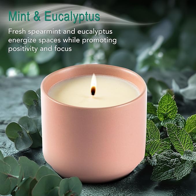 The Growing Candle, Mint & Eucalyptus Scented, 8oz Ceramic Pot, Aromatherapy Candles, 100% Soy, Adelyn