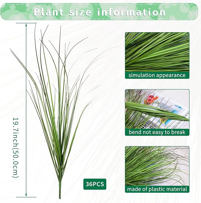 36Pcs Artificial Grass Plants, Faux Shrubs Wheat Grass, Fake Tall Grass Plants for Outdoor Decor, Greenery Stems Weed for Room Indoor Home Decor（Green Red Tail
