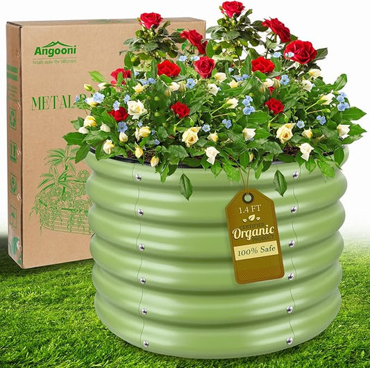 2x2x1.4ft Galvanized Raised Garden Bed, Deep Metal Garden Bed, Matcha Green Raised Garden Beds Outdoor, Raised Planter Box Kit for Vegetables, Flowers, Fruits