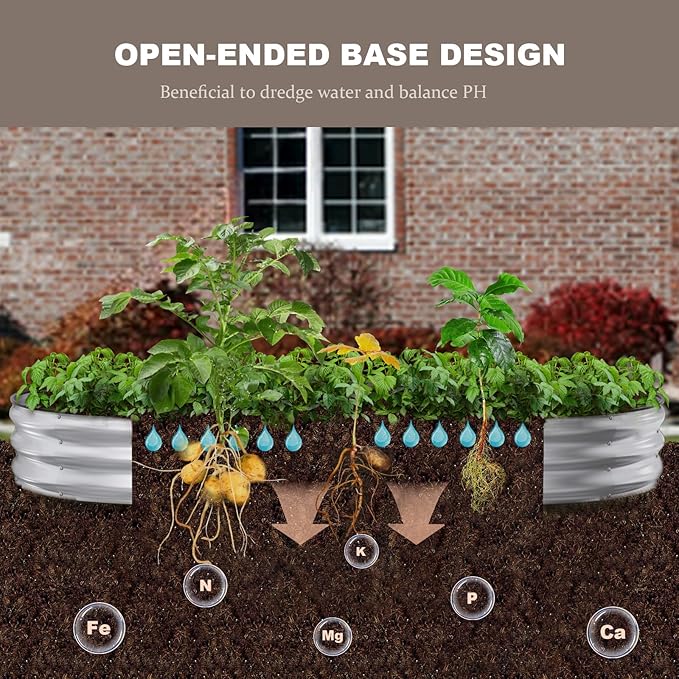 Raised Garden Bed, 8x4x1ft Galvanized Outdoor Planter Beds with Safety Edging and Gloves, Oval Metal Planter Box for Gardening Vegetables Flowers Herb