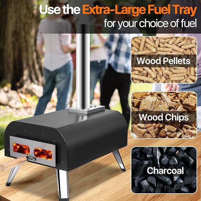 Pizza Oven 13 Inch Outdoor Wood Fired Portable Stainless Steel Pizza Oven with Pizza Stone for Family Outside Cooking Camping Backyard BBQ Pizza Maker Garden Kitchen(black13IN)