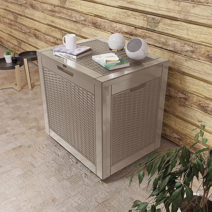 31 Gallon Outdoor Deck Box,Storage Lockable Waterproof Patio Furniture,Garden Tools,Cushions,Pool Accessories Outside Storage Resin Box(Grey)