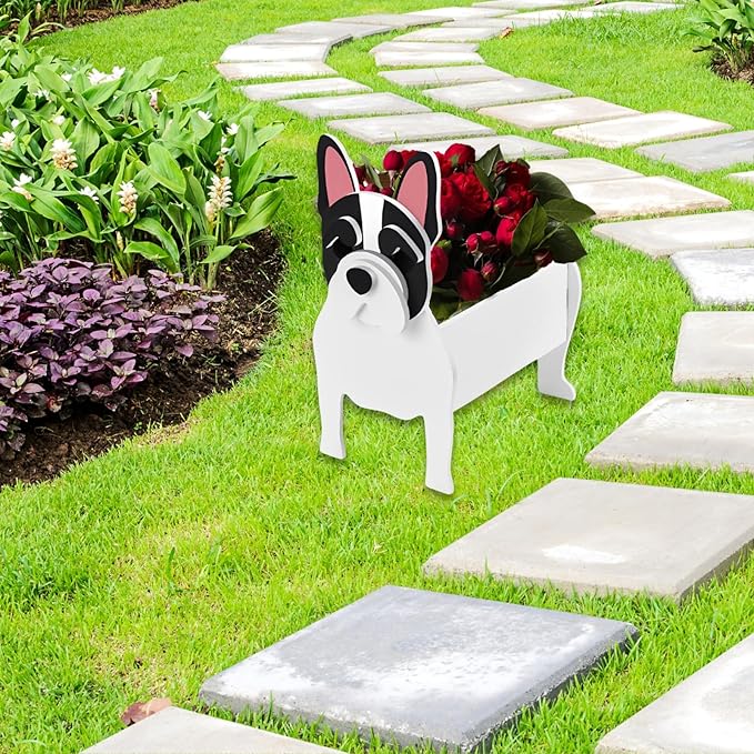 White French Bulldog Dog Planter Plant Pots,Cute Garden Dog Flower Planter,Dog Planters Birthday Gifts for Women,Office,Indoor/Outdoor Decor（9.45 * 6.3 * 13.35in）