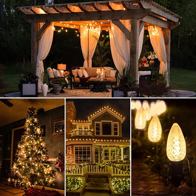 100Pack C9 Christmas LED Light Bulbs, Strawberry Replacement Bulb 2200K Warm White Shatterproof & Waterproof Outdoor String Light Bulbs, E17 Candelabra Base Edison Bulbs for Holiday Decoration