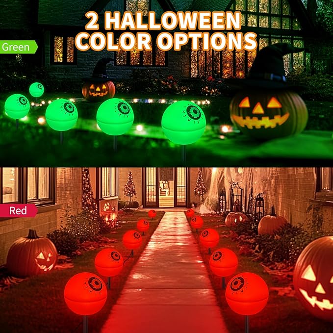 Upgraded 5 Pack Solar Halloween Garden Lights Outdoor Halloween Decorations, LED Waterproof Solar Globe Lights for Outside Yard Patio Pathway Party Halloween Decor, YS002-1