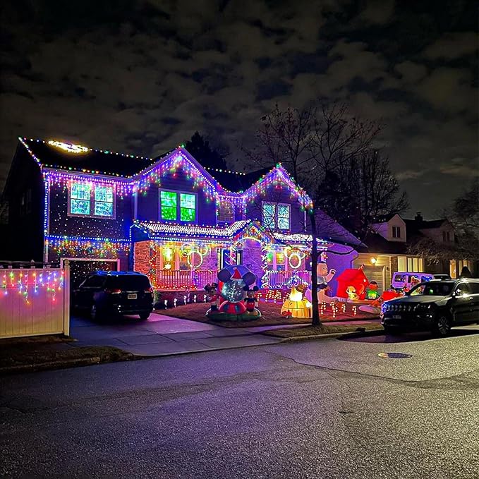 Icicle lights Outdoor - 33ft Christmas Lights with 400LED 75 Drops 8 Modes, Plug in Curtain String Lights Waterproof for Holiday Wedding Party Home Garden Bedroom Indoor Outdoor Decoration, Multicolor