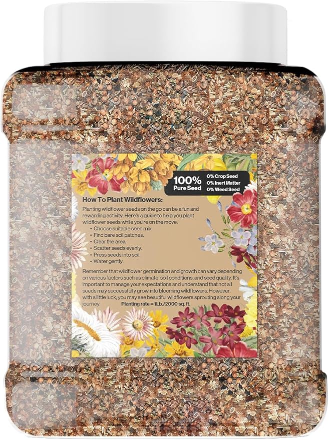 Midwest Wildflower Seeds Regional Mix - Organic, Non-GMO - 100% Pure Seed - 21 Different Wildflowers Seeds of Annual and Perennial, 1 LB Tub