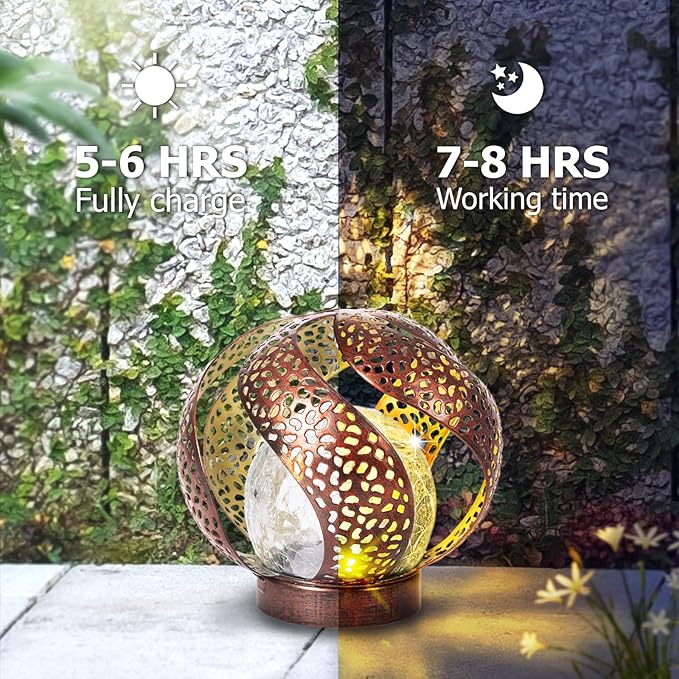 Huaxu Solar Lights Outdoor Garden Decor Waterproof Cracked Glass Globe LED Light Bronze Art Metal Retro Design Decorative Yard Patio Lawn Pathway Gift for Mom Women Anniversary Birthday