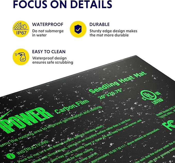 iPower 20" x 20.75" Seeding Heat Mat with Temperature Adjustable Knob and Digital Thermometer, Durable Warm Hydroponic Plant Germination Starting Pad