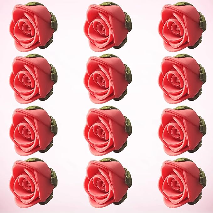 Confect Edible Coral Rose Cake Toppers | Handmade Edible Roses for Cakes, Cupcakes & Donuts | Floral Sugar Decorations for Wedding, Birthday & Festive Desserts – Pack of 12