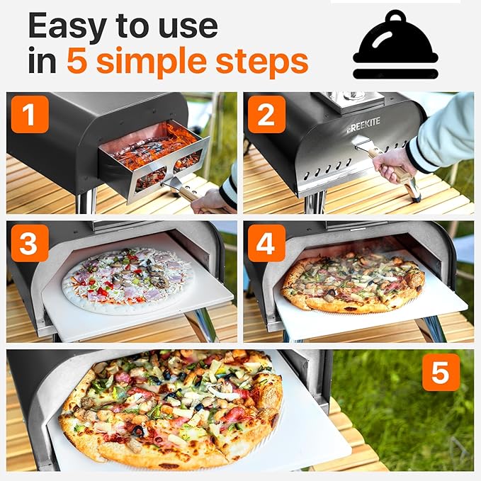 Pizza Oven 13 Inch Outdoor Wood Fired Portable Stainless Steel Pizza Oven with Pizza Stone for Family Outside Cooking Camping Backyard BBQ Pizza Maker Garden Kitchen(black13IN)