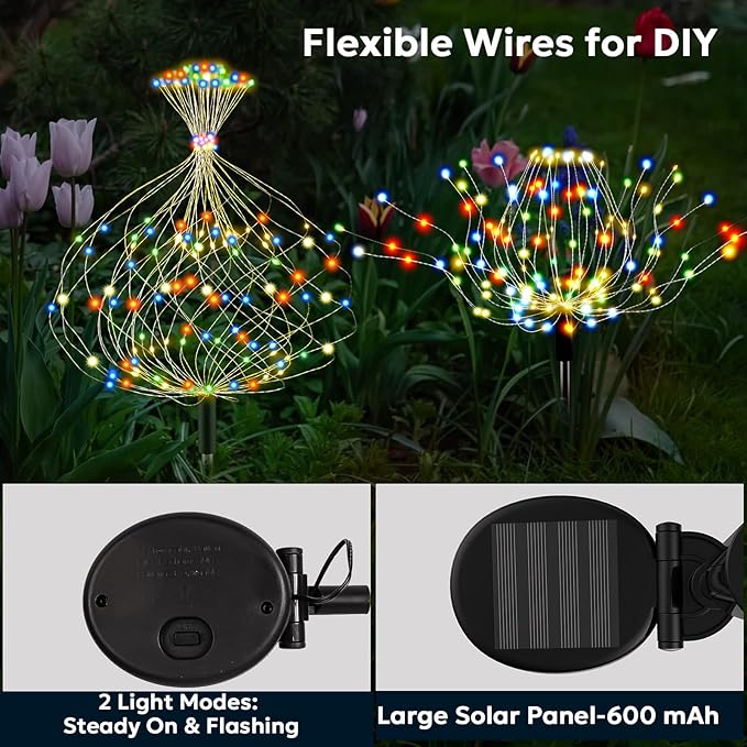 Colorful Solar Garden Lights Outdoor Waterproof Firework Light Solar Powered 200 LED Sparkles Landscape Fairy Light Outside Decorations for Yard Patio Pathway Lawn Party Decor, 6 Pack