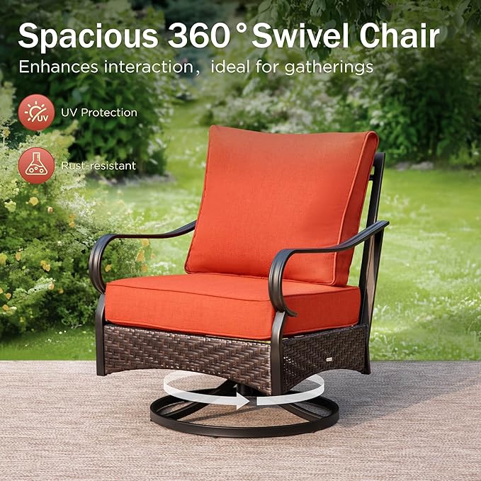 Patio Furniture Set with 56" Fire Pit Table, Premium Outdoor Wicker Metal Frame Furniture with Upgraded Waterproof Thick Cushions for Porch, Poolside, Deck, and Yard （4 Pieces,Red