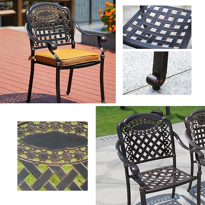 Outdoor Dining Chair Cast Aluminum Patio Chairs Set of 2 All-Weather Patio Dining Chair with Adjustable Feet for Backyard Garden (Royal Chair)