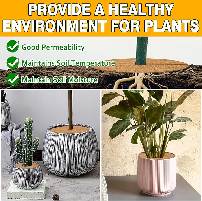 ZeeDix 6 Pack Coconut Fiber Mulch Ring, 24 Inch Coco Coir Tree Ring Mulch Mat, 100% Natural Tree Protector Mat Plant Cover Ring Coconut Coir Discs Tree Mats Mulch Rings for Indoor Outdoor Trees Plants