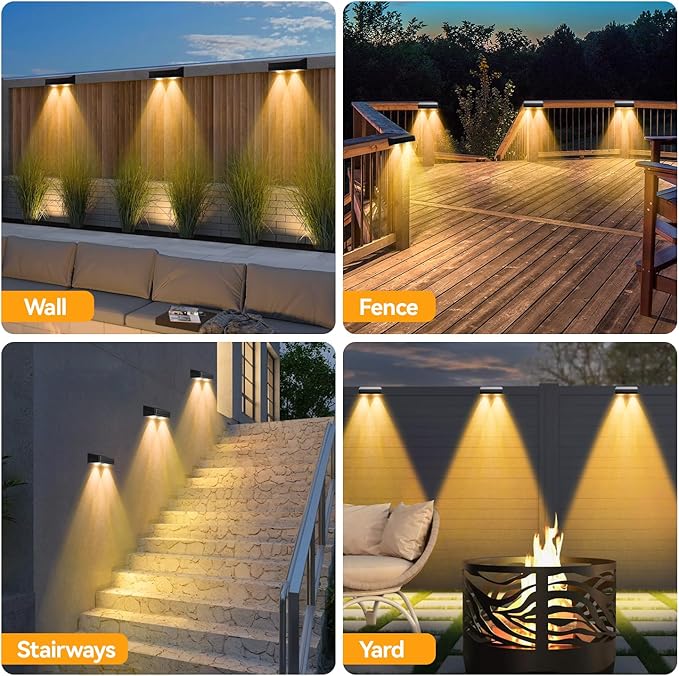 Solar Fence Lights Outdoor,Fence Solar Lights Outdoor IP65 Waterproof Designed with 12 Modes RGB 10 Colors for Wall Step Pool Railing Patio Backyard Holiday Feature Decorations (2 Pack)