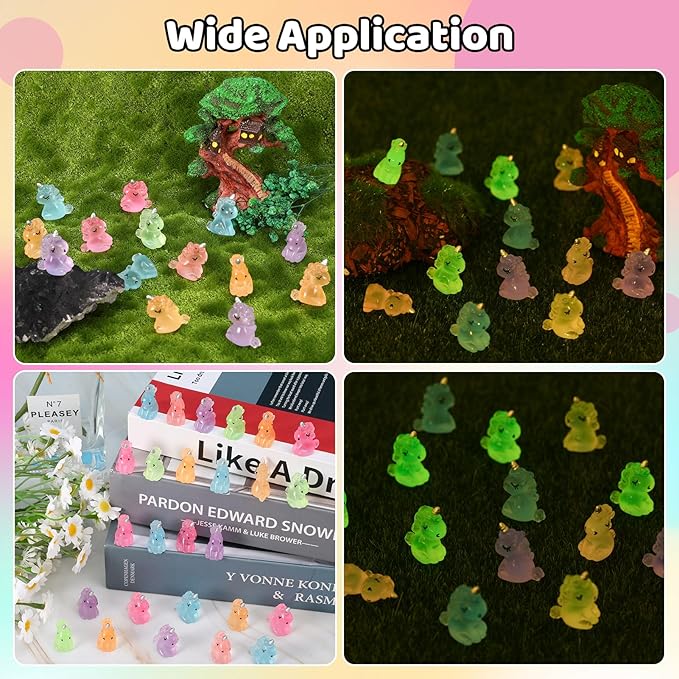 100 PCS Mini Resin Unicorn Luminous Tiny Unicorn Miniature Figurines Glow in The Dark Mini Resin Animals Suitable for DIY Cake Ornaments Crafts Moss Landscape Decoration