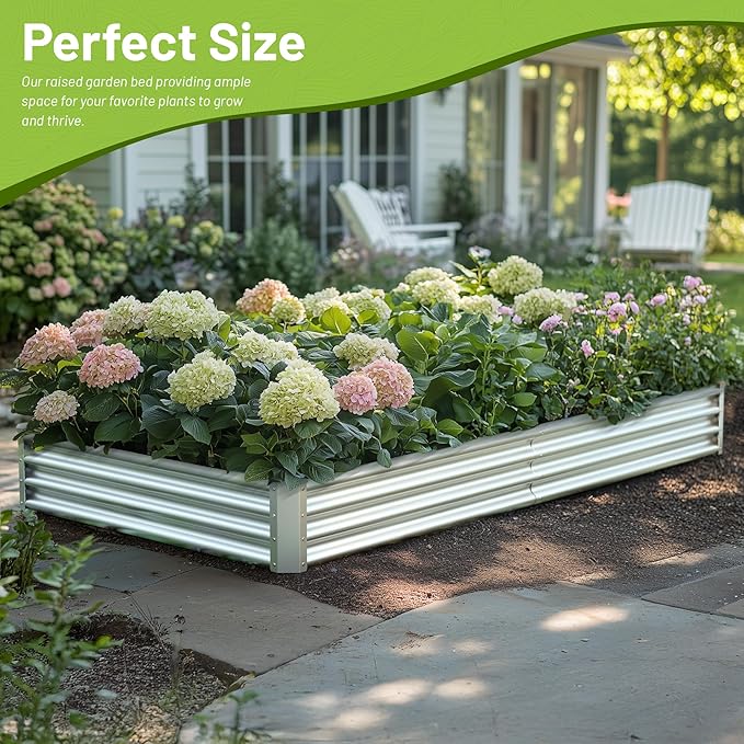 2PCS 8x4x1ft Raised Garden Bed-Outdoor Galvanized Planter Box for Vegetables, Fruits,Herbs, Flowers, Metal Raised Garden Bed kit-Sliver