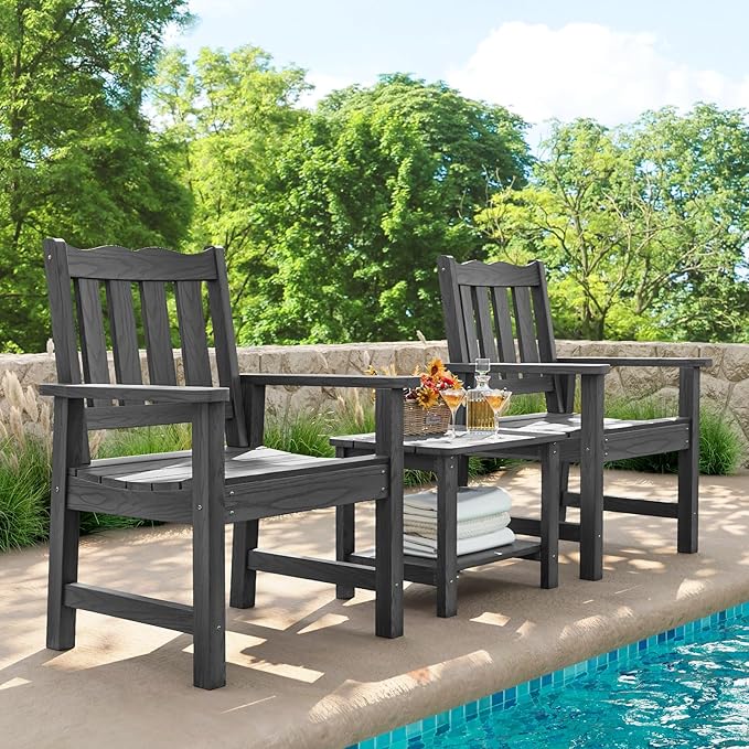 Stoog All-Weather Outdoor & Garden Chair, Patio Dining Chairs with 400 lbs Weight Capacity, Curveback Patio Chair for Backyard, Porch, Pool and Deck, Grey