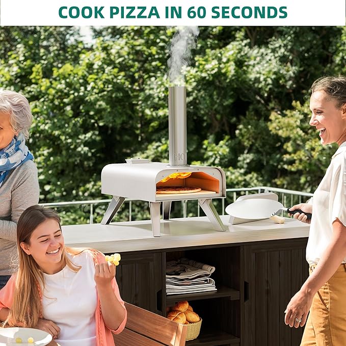 YITAHOME Wood Fired Outdoor Pizza Oven, 12" Portable Pellet Pizza Ovens with Pizza Peel & Pizza Cutter, Woodfire Pizza Maker for Outside Kitchen Cooking Stainless Steel Silver