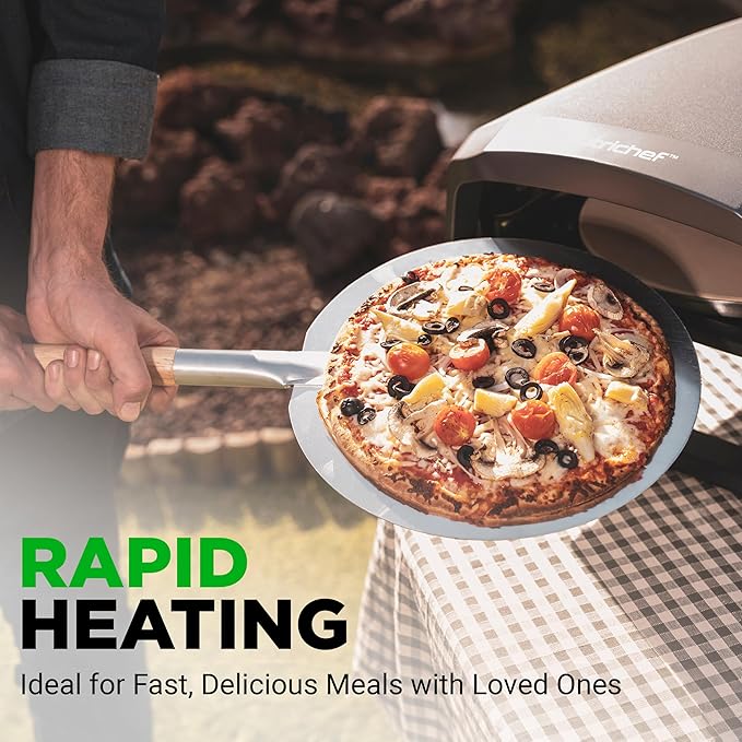 Nutrichef Outdoor Pizza Oven - Manual 360° Rotating Pizza Stone - Adjustable Heat - Includes Pizza Peel, Pizza Cutter, Stone, Cover, & Hose - Cook 12" Pizza in 60 Seconds - Long Handle