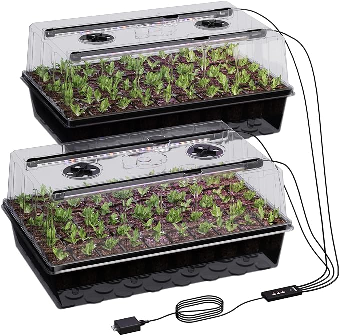 120-Cell Self-Watering Seed Starter Tray with Grow Light, Seed Starter Kit with 4.07” Humidity Dome, Indoor Seedling Starter Tray, Seed Starting Tray for Plant Germination, Seeds Growing