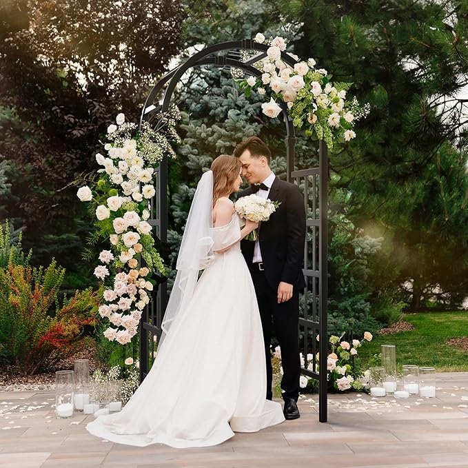 VINGLI Vinyl Garden Arbor, PVC Wedding Arch for Ceremony Party, Garden Trellis for Climbing Plants Outdoor, Arch Backdrop Stand for Garden, Backyard, Lawn (Black)