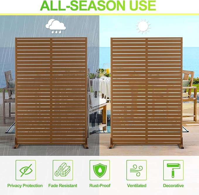 Outdoor Privacy Screen,72" H×47" W Metal Privacy Screen, Freestanding Privacy Fence Panels for Patio