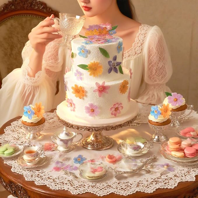 60 Pcs Edible Flowers Cupcake Toppers Cake Decorations Wafer Paper Hawaiian Flower Leaves Cake Decor for Wedding Birthday Parties