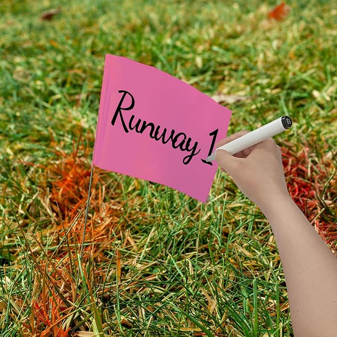 Zozen 50Pack Fluorescent Pink Marking Flags, Writable/15x4x5 Inch, Yard Flags for Lawn & Irrigation & Landscape & Sprinkler & Survey & Dog Training.