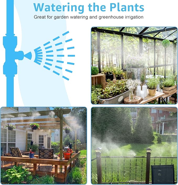 Bonviee Misters for Outside Patio - 59FT Misting Cooling System with 20 Brass Nozzles and 3/4" Adapter, 18M DIY Outdoor Misters Kit for Garden, Greenhouse, and Patio Cooling