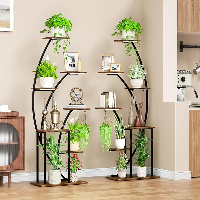 LATIBELL Plant Stand Indoor with Grow Lights, 63'' Tall Indoor Plant Shelf, 2 Pack Corner Plant Stands, 7 Tiered Lighted Flower Stands, Plant Rack Black Display Decorative for Living Room Patio