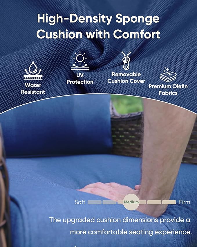 HUMMUH High Back Outdoor Swivel Rocker Patio Chairs Set of 2, with 5-Inch Thick Cushions and Side Table,All-Weather Patio Furniture for Porch,Poolside, Deck, and Yard