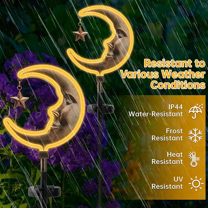 Solar Outdoor Garden Lights - Outdoor Decor Butterfly Neon Lamp Patio Path Decor(2 Pack) (Copper Moon)