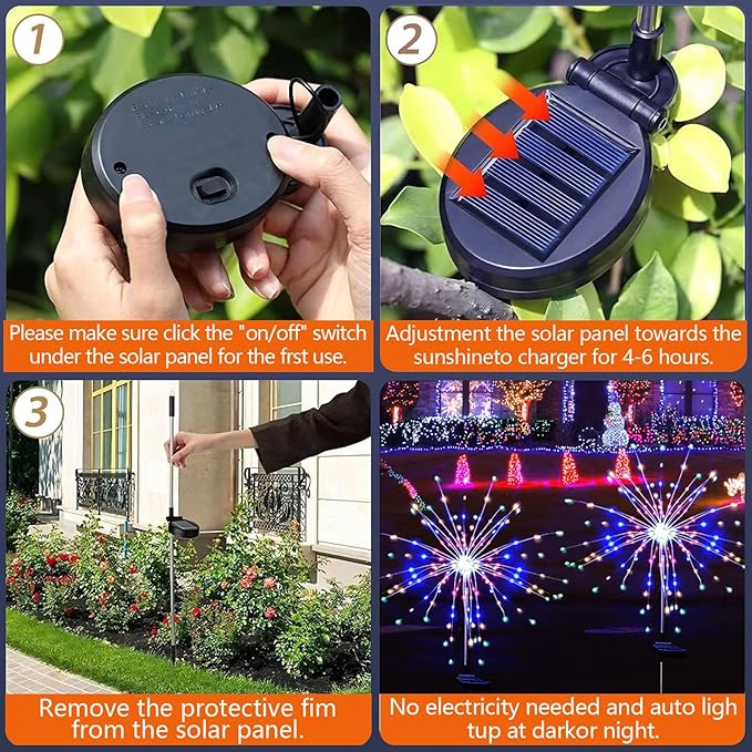 2 Pack Solar Firework Lights 150 LED Create Magical Nights, Waterproof Starburst Fairy Lights for Garden Yard Patio Christmas Romantic Wedding Party Decor(Color)