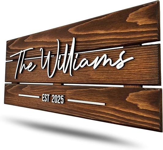Wooden Name Sign Personalized and Custom, Solid Rustic Wood, Wedding Gifts for Couples, Home, Office, Family Last Name Established Signs, Est. Date Sign 23x10"