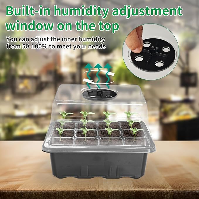 NAMOTEK 5 Pack Seed Starter Tray with Heat Mat and Grow Light Humidity Domes, 60 Cell Trays Germination Station Cloning Kit