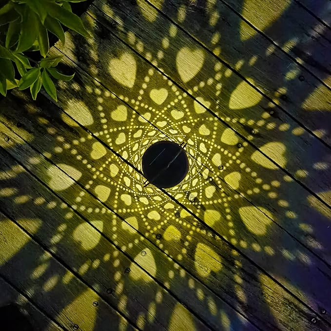 2 Pack Solar Lanterns Outdoor Hanging Heart Pattern Decor Lantern,Waterproof Hollow Out Metal Decorative Garden Light,Graceful Decoration for Patio,Yard,Landscape,Walkway,Festival