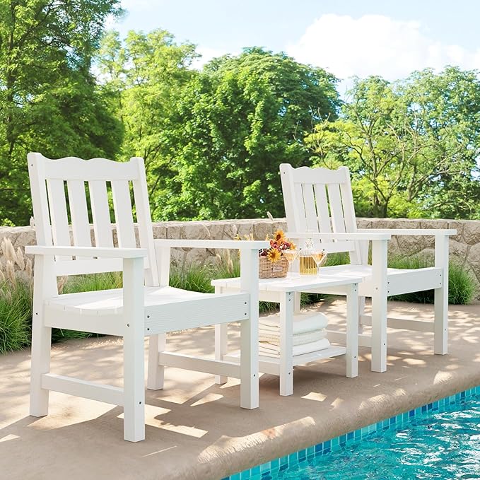 Stoog Oversized Patio Chair, All-Weather Outdoor Chairs with Curved Backrest, 400 lbs Support Patio Dining Chair, for Backyard, Garden, Porch, Deck and Balcony, White