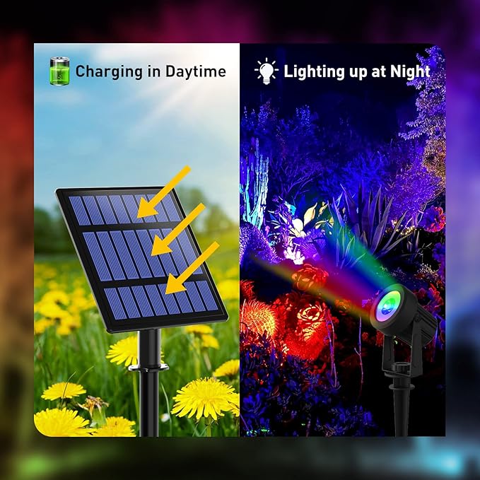 T-SUNUS Halloween Solar Spot Lights Outdoor Color Changing, Landscape Spotlights RGB Lighting Waterproof IP65 9.8ft Cable for Christmas Patio Pathway Yard Garden Wall Holiday Decoration (Multi-Color)
