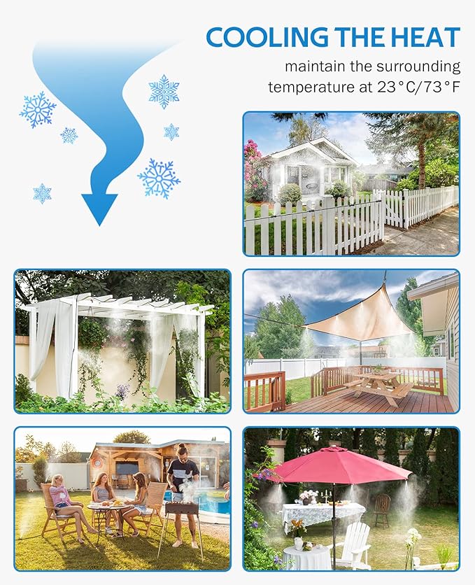 HOMENOTE Misting Cooling System, 26FT (8M) Misting Line + 7 Brass Mist Nozzles + Brass Adapter(3/4") Outdoor Mister for Patio Backyard Garden Greenhouse