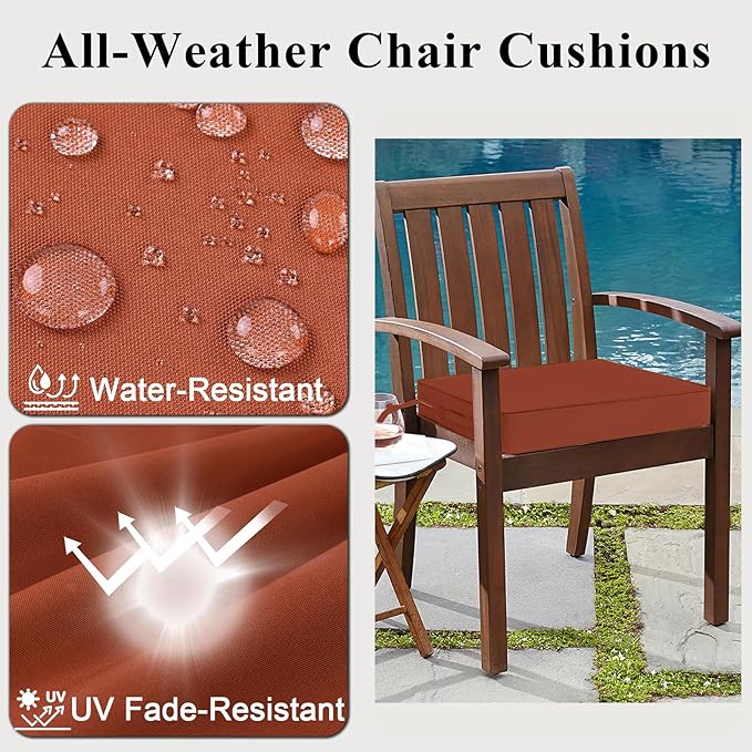 Outdoor Chair Cushions Set of 2 for Patio Furniture 19x19x4 Inch Waterproof Patio Chair Cushion 3 Year Color Fastness Square Elastic Foam Garden Sofa Couch Pads with Ties and Handle,Spice
